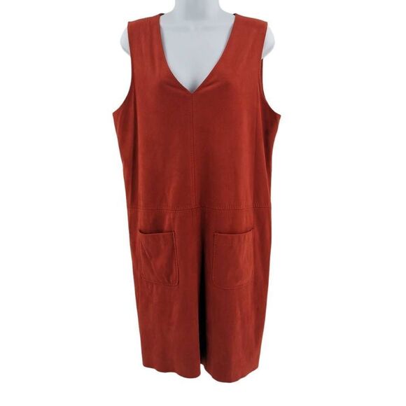 Retro Faux Suede 2-Pocket Dress | Burnt Orange Rust | Tag Size XL | New - Picture 1 of 7